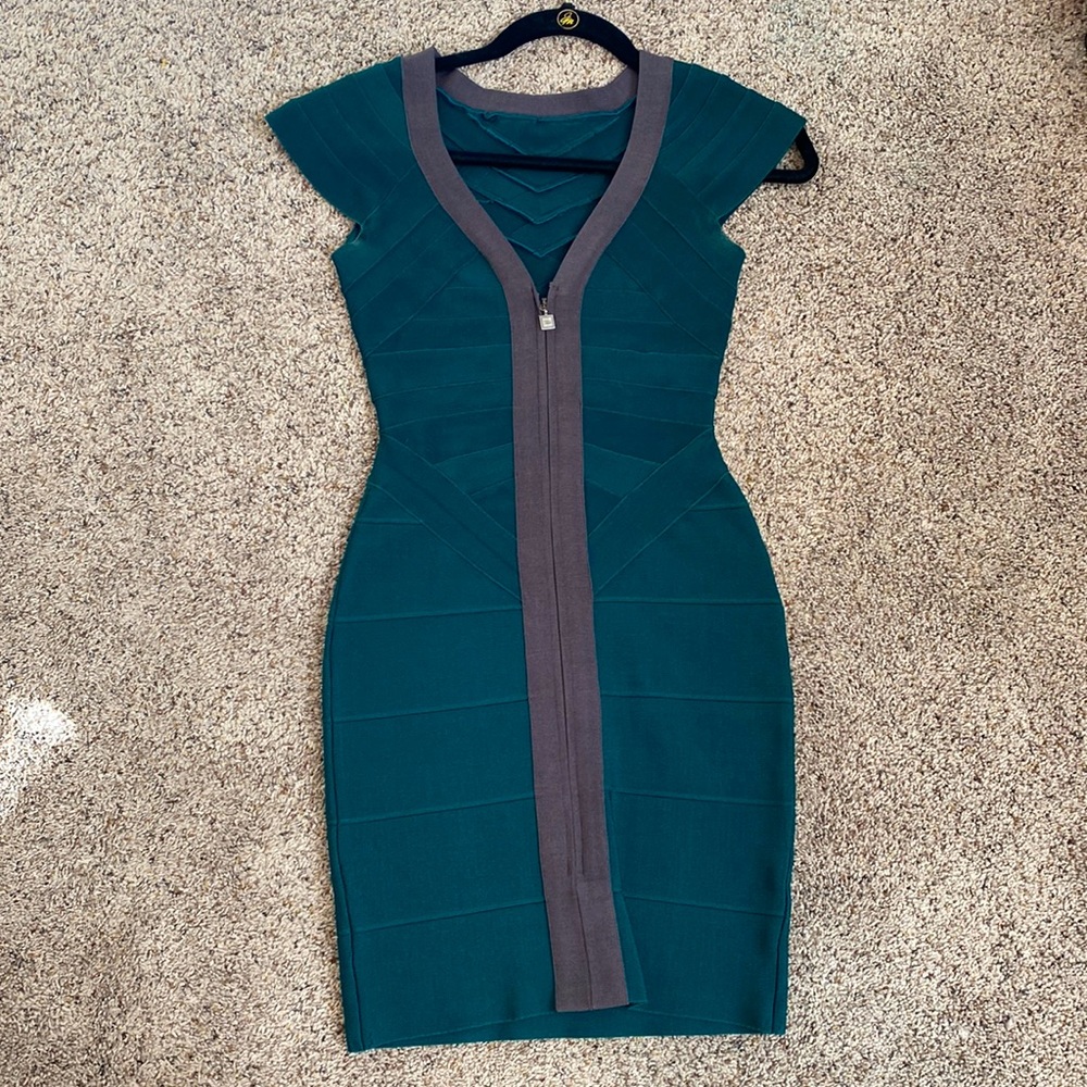 Emerald Green bodycon dress full frontal zip